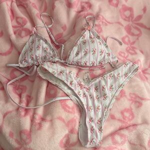 SHEIN Pink Floral Striped Bikini